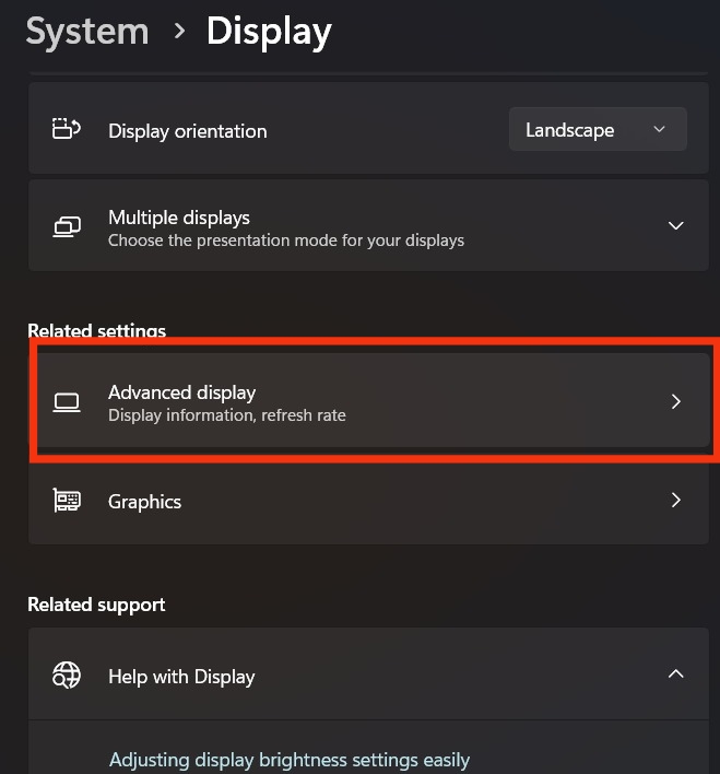 Advanced Display settings